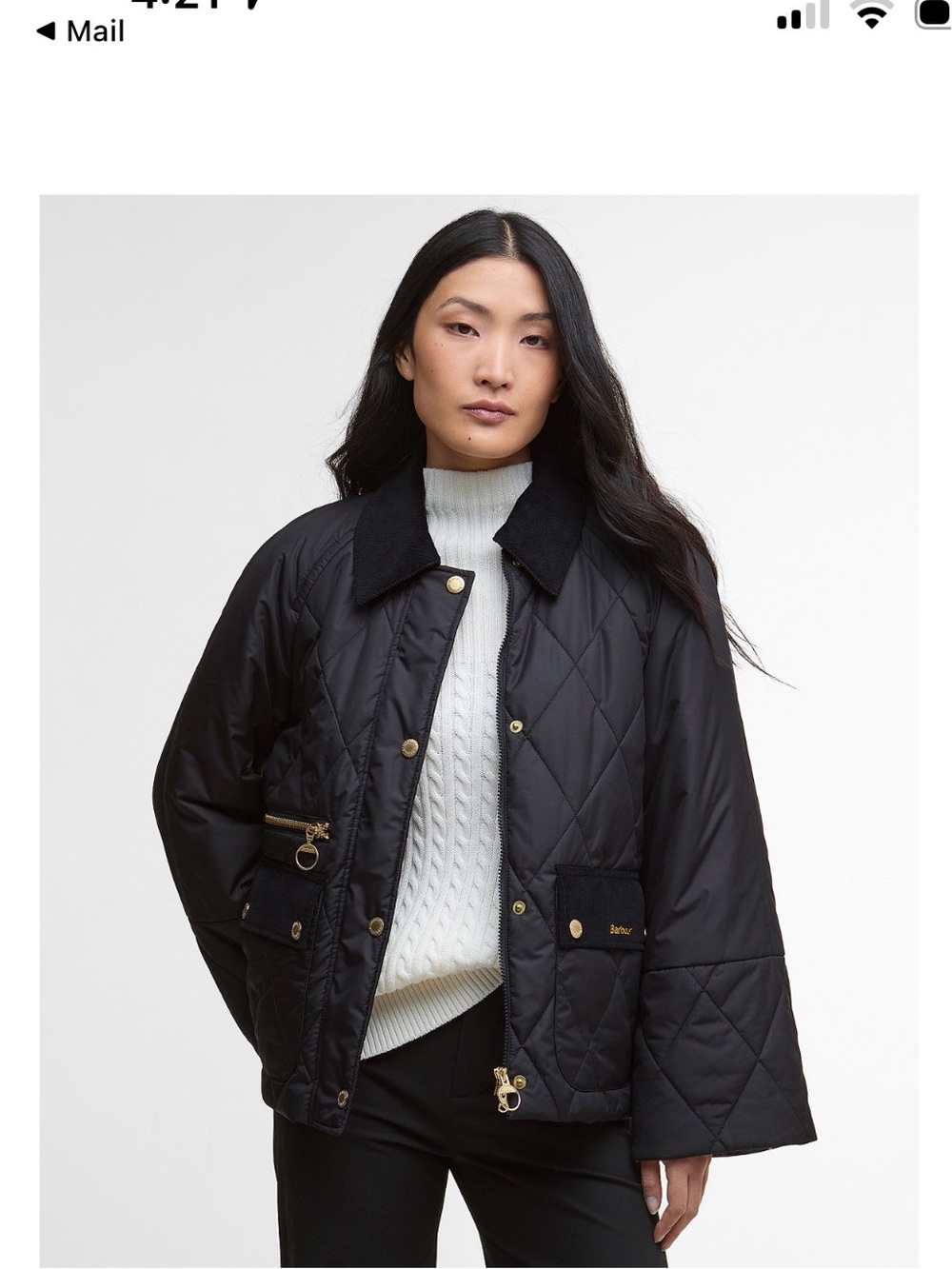 Barbour Martha Black Quilted Bomber Jacket with Gold Hardware
